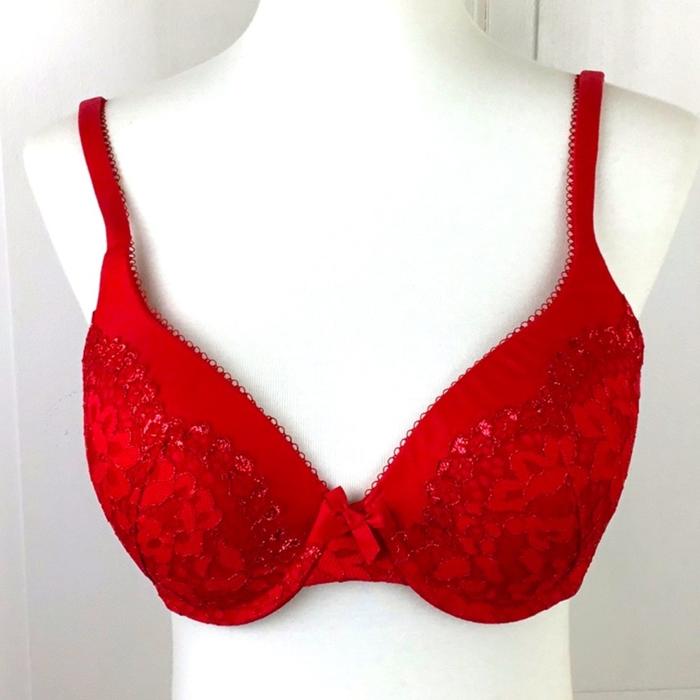 Victoria's Secret Red Lace Perfect Coverage Bra 34C
